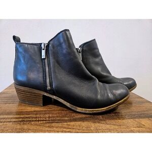 Lucky Brand Basel Black Leather Ankle Booties Womens 8.5 M LK-BASEL Zipper Boots